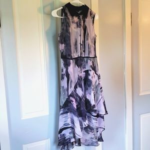 Simple Vera Verawang Mauve Lite Pink Black and Gray Midi Scalloped Dress